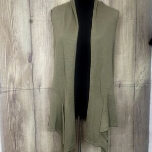 New York & Company Open Front Cardigan Green Sz Med Sleeveless